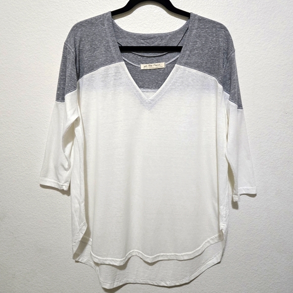 WE THE FREE Oversized Raglan Sleeve Tee V-Neck Gray White Size Extra Small - Picture 10 of 10